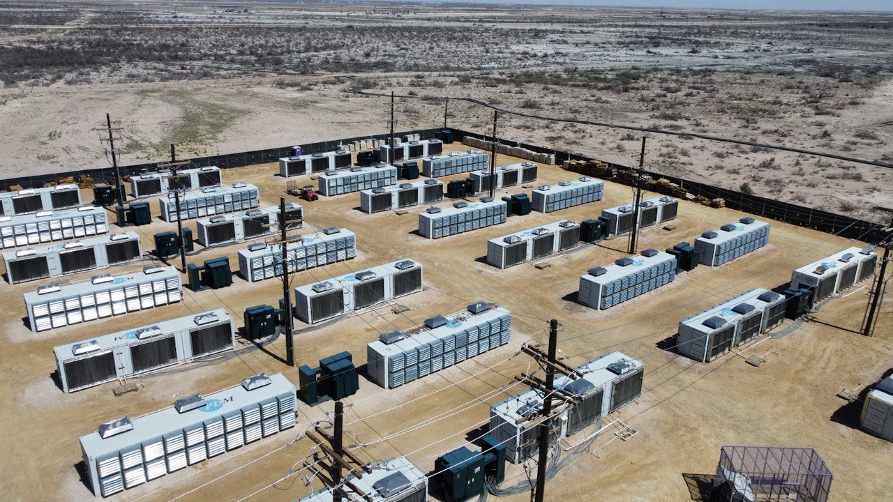 Aerial view of a modular Bitcoin mining facility